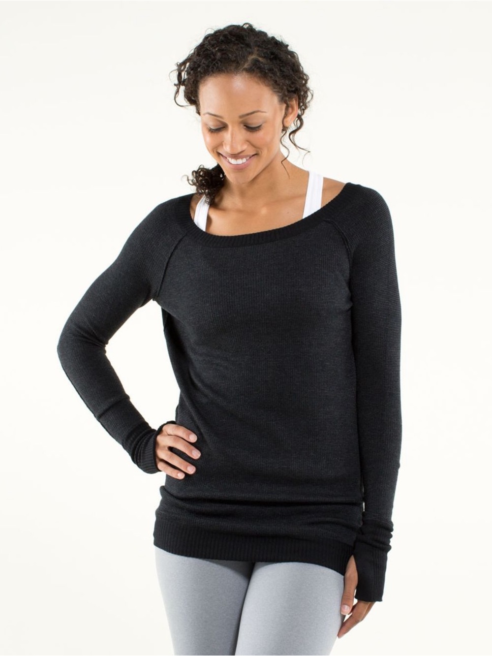 Lululemon Chai Time Pullover II Black / Heather Deep Coal Size 12 Reversible